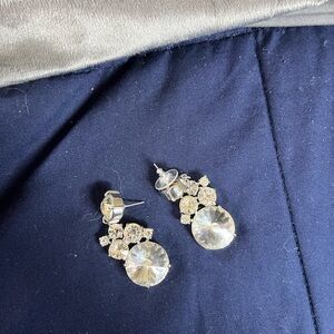 Silver Drop Earrings with Crystal Accents